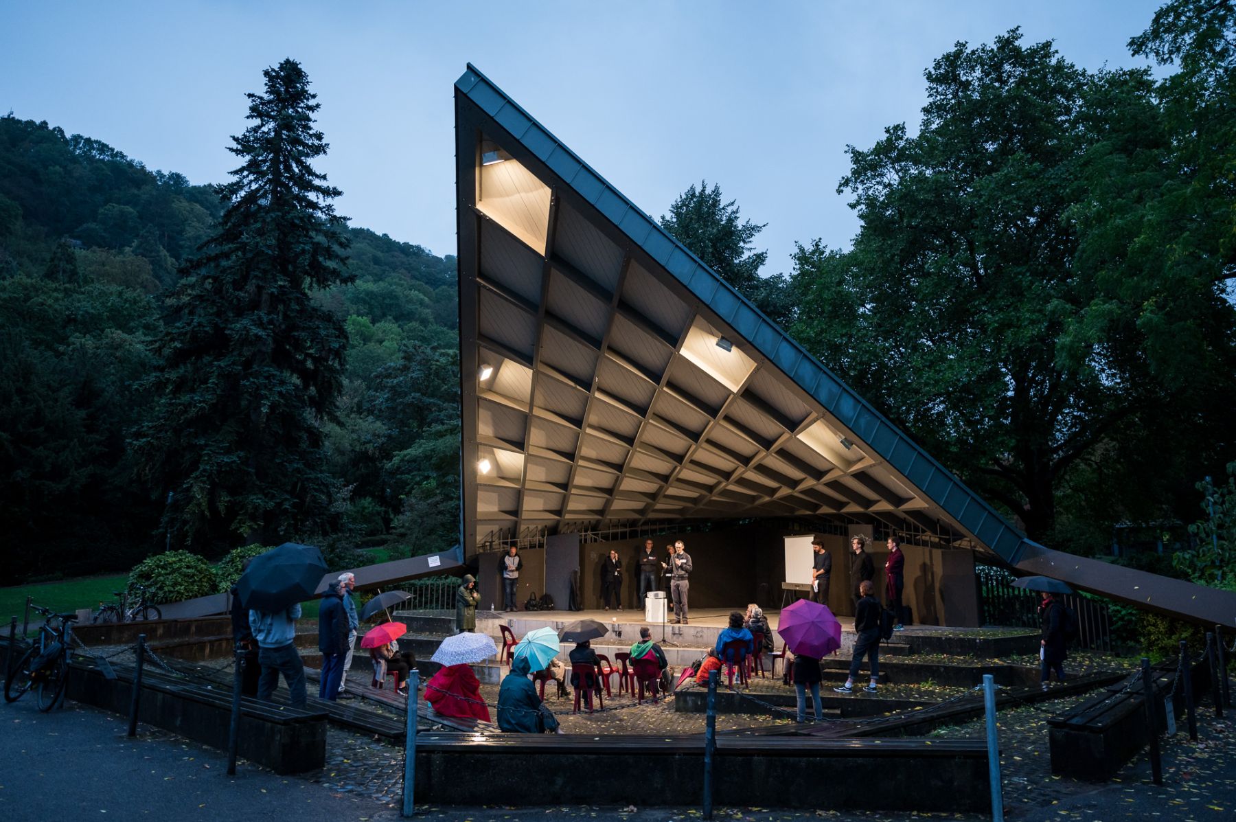 Announcement of Biennale für Freiburg in the Musikpavillon at Stadtgarten. Photograph: Marc Doradzillo.
