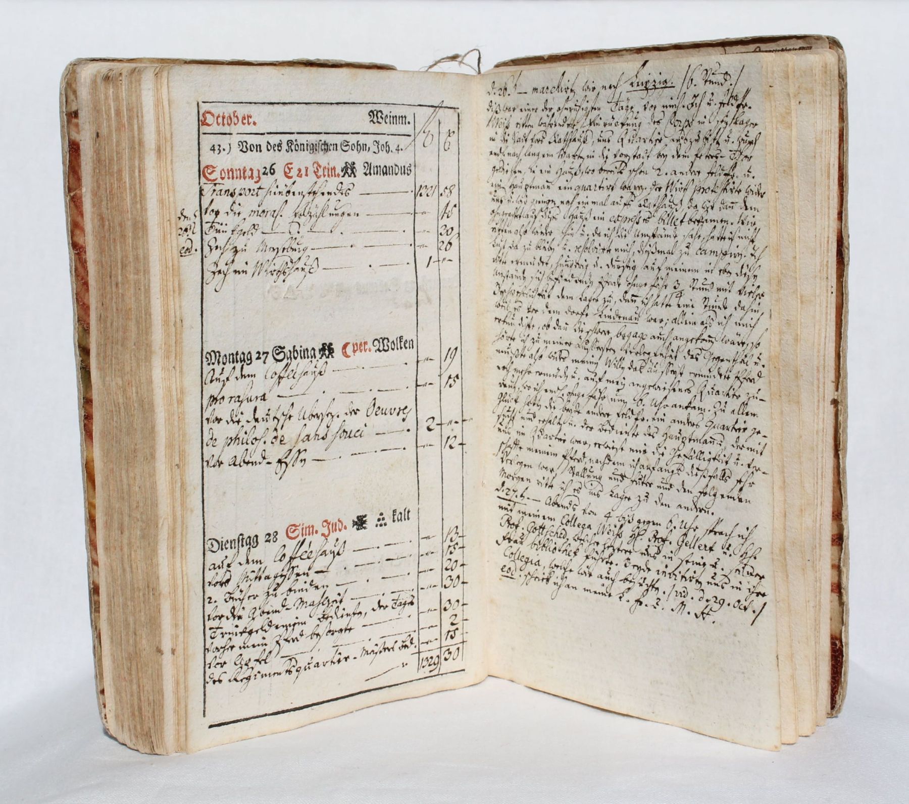 Abb. 1: Almanach des Feldpredigers Johann Gottlieb B. aus dem Jahr 1760 (DTA 1576)
Fotos © Gerhard Seitz, Deutsches Tagebucharchiv